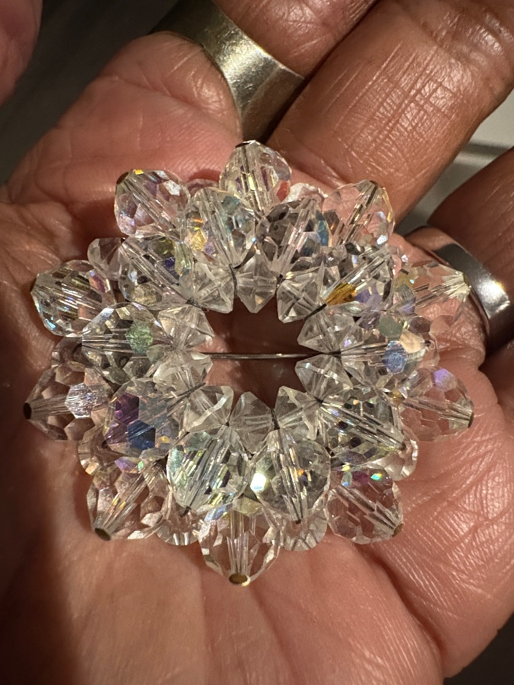 Vintage Crystal Cluster aurora borealis Brooch - Clear Sparkle Accent